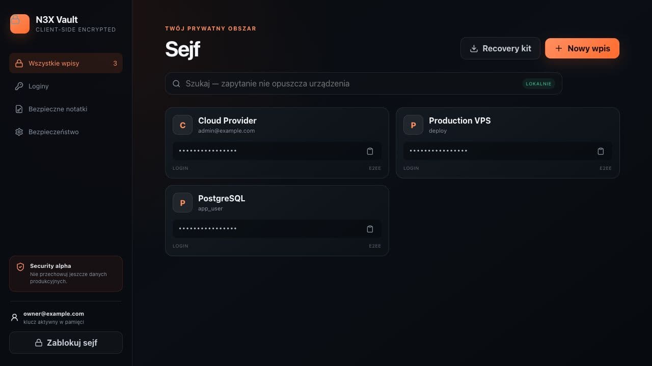 N3X Vault interface